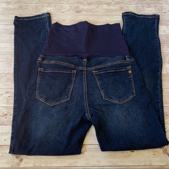 PinkBlush Dark Wash Distressed Maternity Full Panel Skinny Jeans - Picture 7 of 10